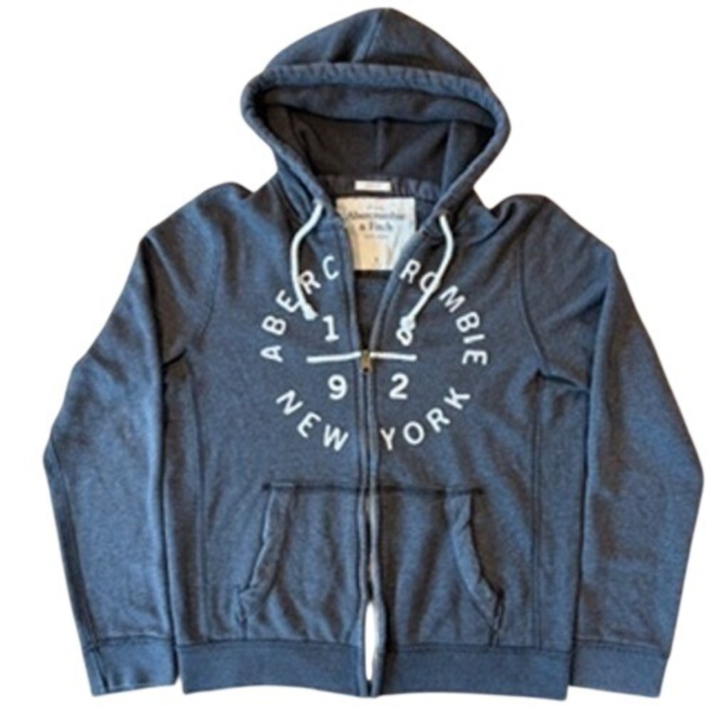 Abercrombie & Fitch Vintage Y2K Full Zip Hoodie L Gray Muscle Fit Waffle Lined